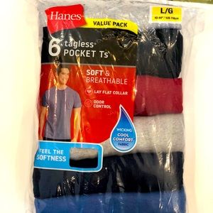6PACK HANES TAGLESS POCKET T-SHIRTS- LARGE